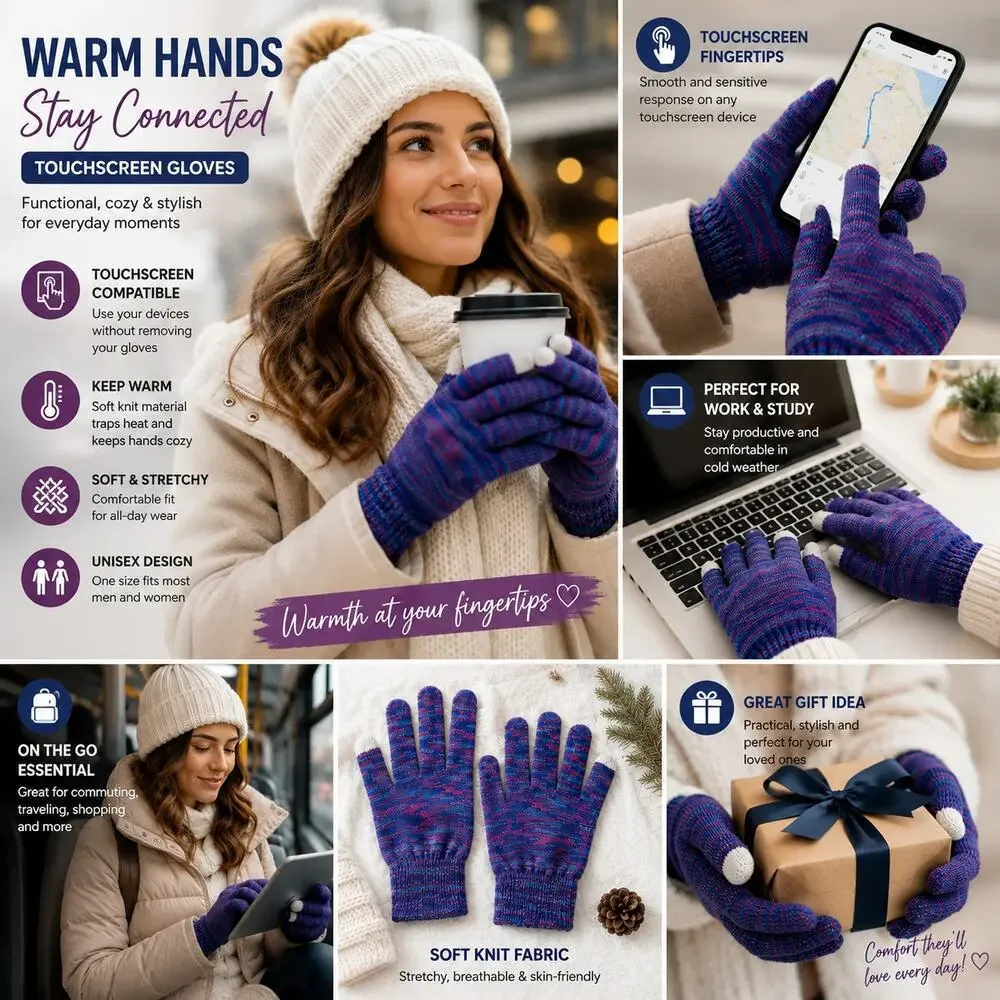Cindy Claire Touchscreen Knit Gloves (Style 11212)